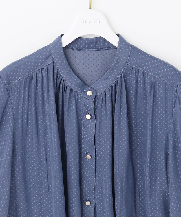 ANY SIS 【洗える】サテンドビー ブラウス ダルブルー