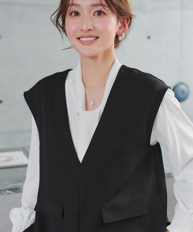 Tiaclasse 【ブラウス&ベスト&パンツ3点セット】リボンタイブラウス＋ベスト付き 3点セットアップ ブラック