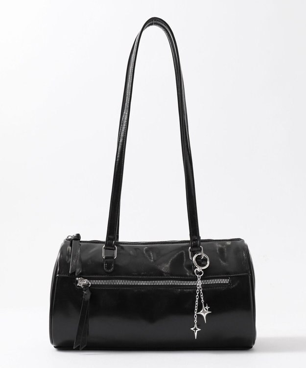 WEGO キラキラチャーム付きドラムボストンバッグ ブラック