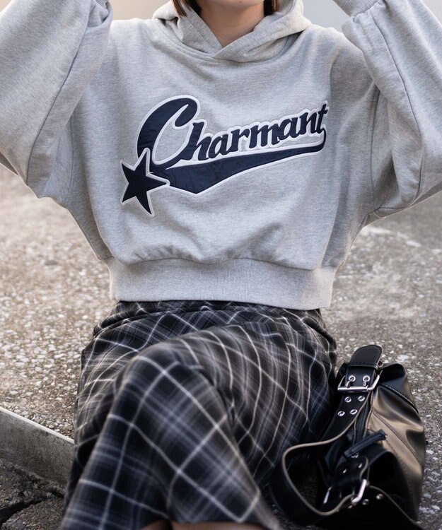 WEGO スタジアムロゴショートプルパーカー 杢グレー