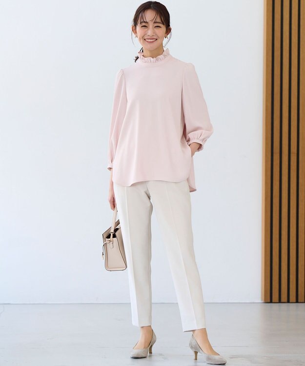 組曲 【KUMIKYOKU NAVY】ジョーゼットシフォン スタンドフリルブラウス ピンクベージュ系