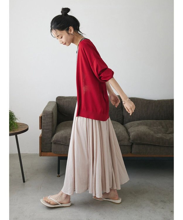 CRAFT STANDARD BOUTIQUE UVカット/接触冷感/マシンウォッシャブル/Vネックニットカーディガン Red