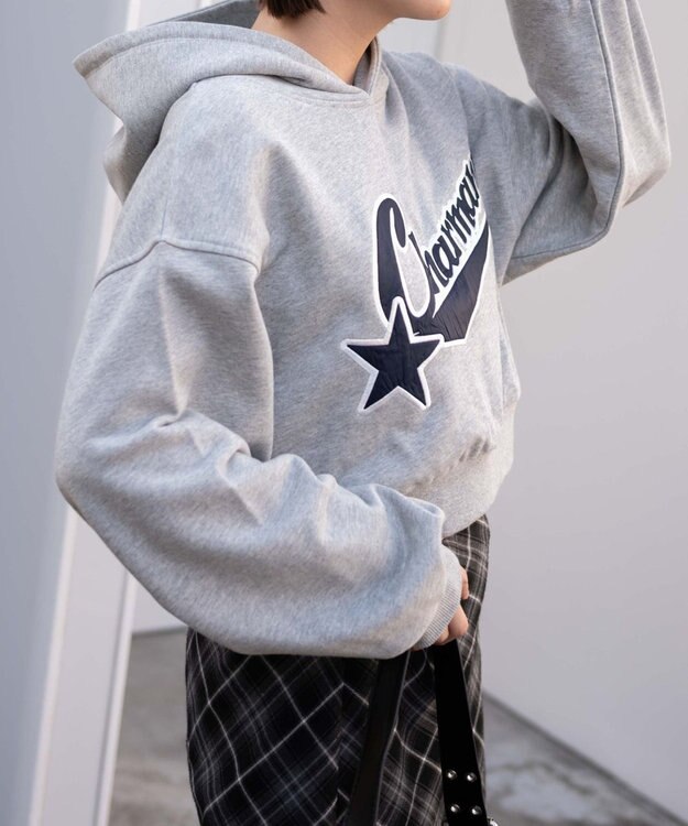 WEGO スタジアムロゴショートプルパーカー 杢グレー