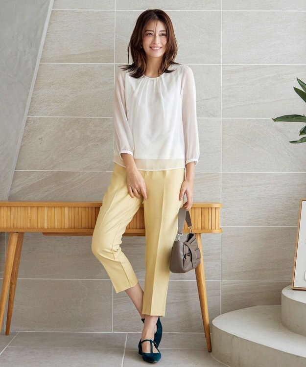 Tiaclasse L 【洗える】ドビーシフォンパールブラウス オフホワイト