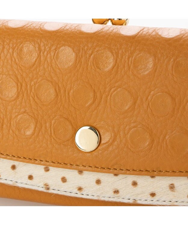 UNBILLION perche 牛革×ハラコ風ドットダブルかぶせ長財布 マスタード
