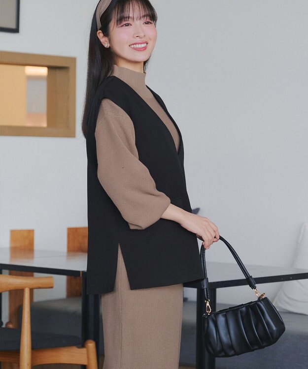 Tiaclasse 【ブラウス&ベスト&パンツ3点セット】リボンタイブラウス＋ベスト付き 3点セットアップ ブラック