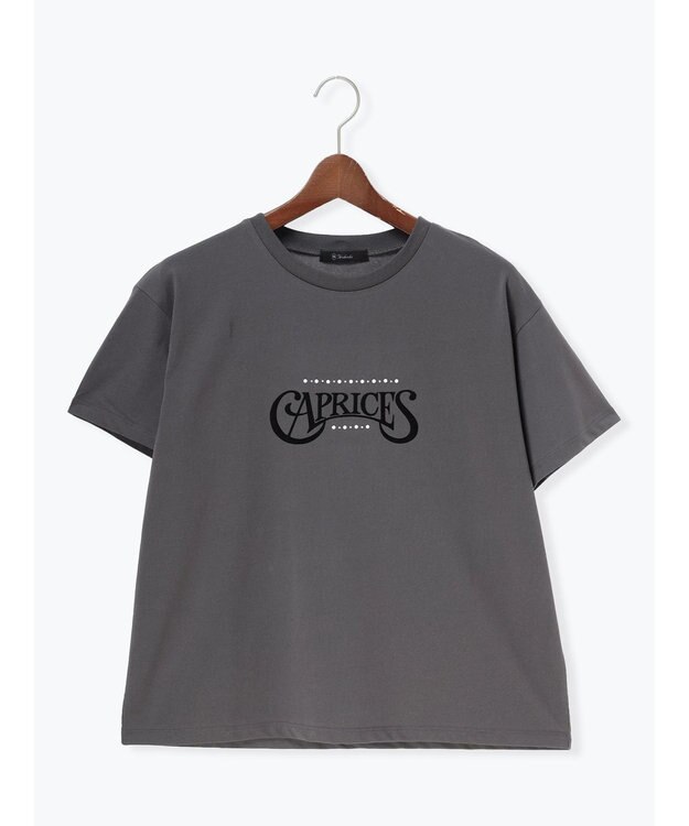 Te chichi パール&ロゴプリントTシャツ チャコールグレー