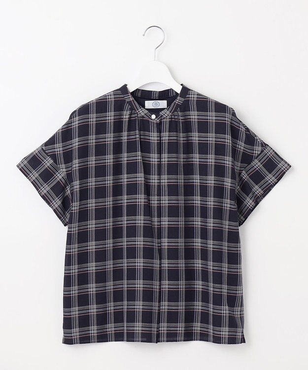 J.PRESS LADIES シアーストライプチェック フレンチスリーブ バンドカラー カットソー ネイビー系3