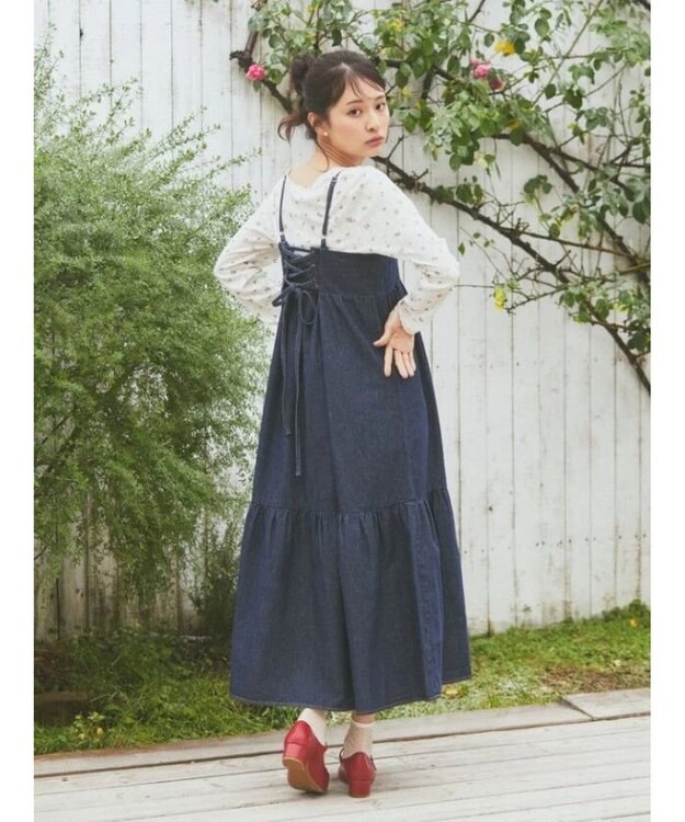 earth music&ecology デニムバックレースアップワンピース Indigo