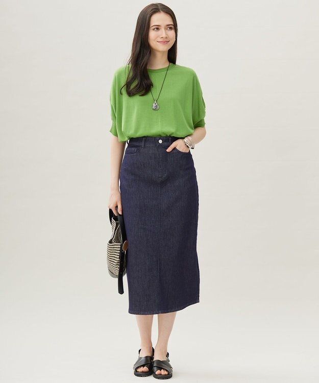 自由区 【カタログ掲載・接触冷感・UVケア・洗える】ドレーピードルマンスリーブ ニットソー リーフグリーン