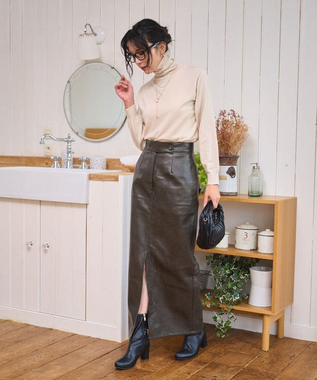 WEGO 【WEB限定/25年秋冬新作/洗濯OK/毛玉レス】タートルネックニット ベージュ