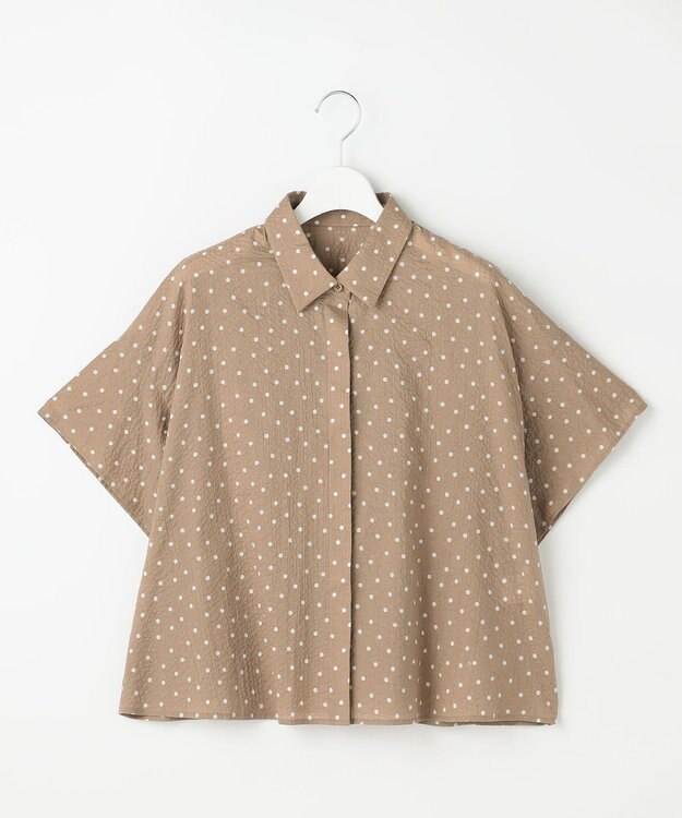 自由区 L 【WEB限定】コットンサッカープリント シャツ ベージュ×オフ