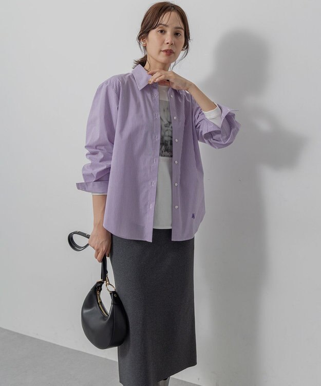 組曲 S 【加藤ローサさん着用】コットンタッチシャーティングボウタイ付き シャツ パープル系1