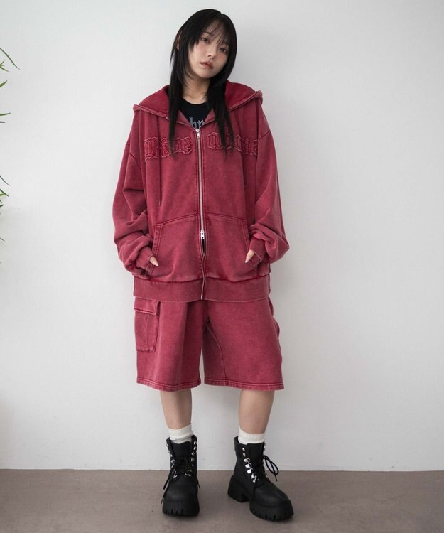 WEGO 【ウエストゴム】スウェットカーゴハーフパンツ レッド