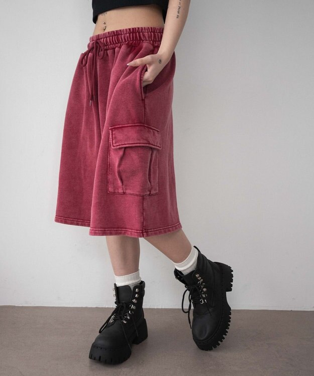 WEGO 【ウエストゴム】スウェットカーゴハーフパンツ レッド