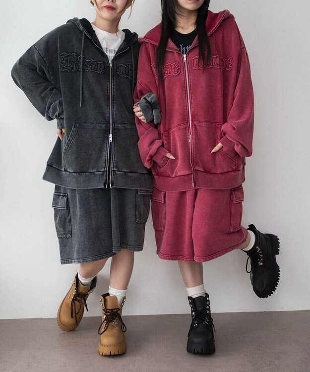 WEGO 【ウエストゴム】スウェットカーゴハーフパンツ レッド