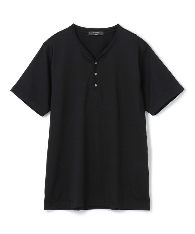 JOSEPH HOMME スビンソフトジャージー　ヘンリーネック半袖カットソー ブラック系