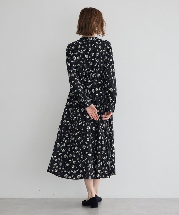 YECCA VECCA フラワー柄プリーツMIXワンピース Black