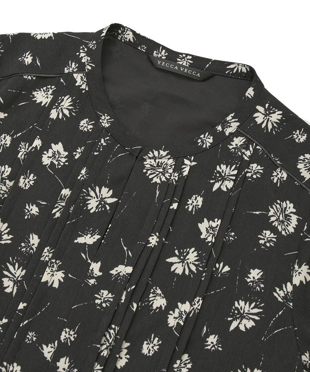 YECCA VECCA フラワー柄プリーツMIXワンピース Black