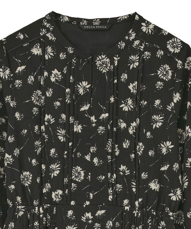 YECCA VECCA フラワー柄プリーツMIXワンピース Black