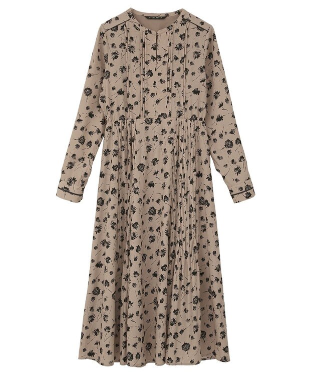 YECCA VECCA フラワー柄プリーツMIXワンピース Beige