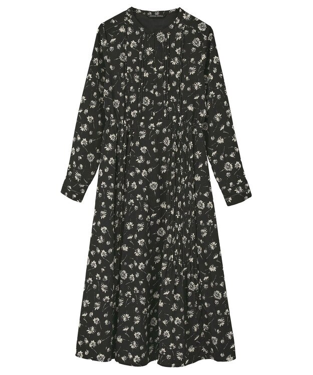 YECCA VECCA フラワー柄プリーツMIXワンピース Black