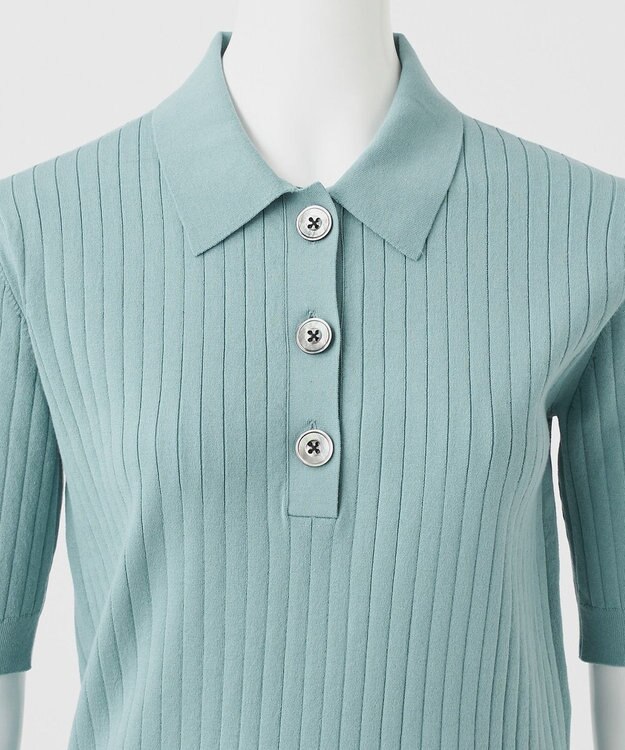 23区 【R(アール)】シルクコットン ポロカラー リブニット ライトアッシュグリーン系