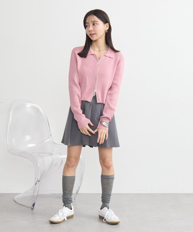 earth music&ecology Wジップリブカーディガン ピンク