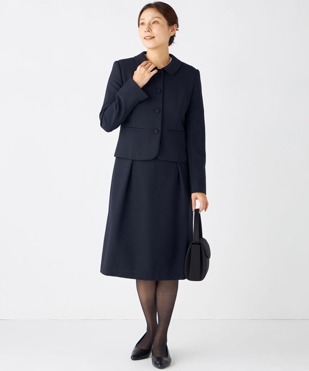 自由区 FORMAL 【お受験/セレモニーに】濃紺洗える/ストレッチワンピース+ジャケット ネイビー系