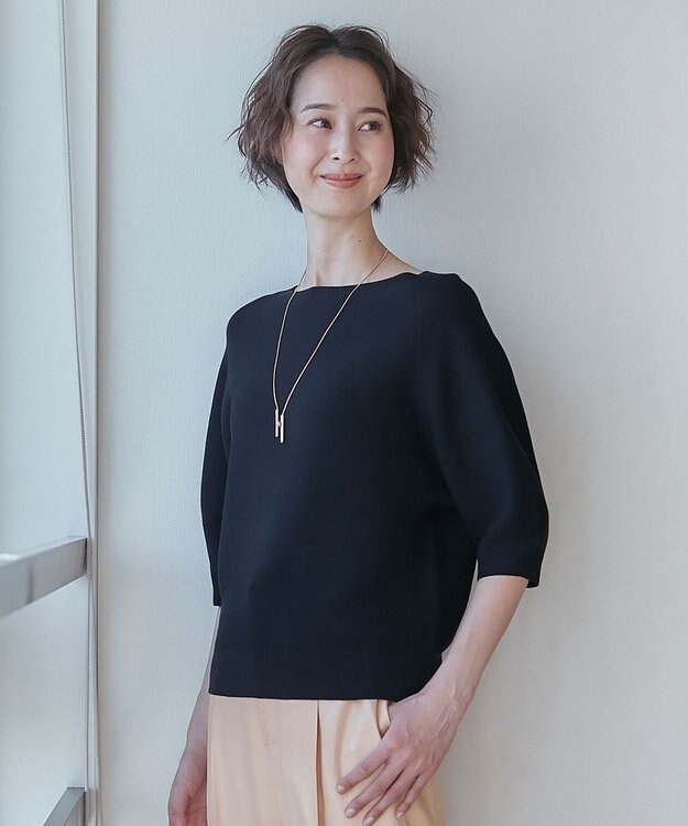 自由区 【XSサイズ～/洗える】ドライタッチホールガーメント ニット ネイビー系