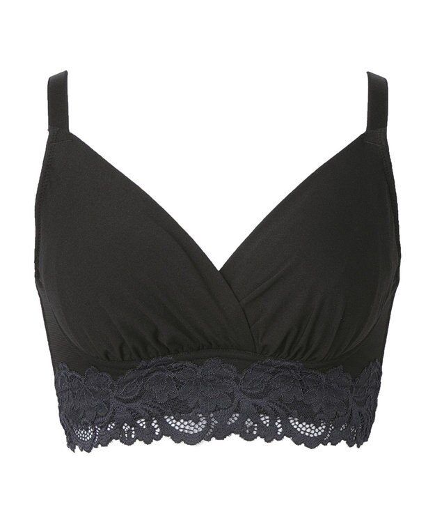 BRADELIS New York 【BRADELIS NewYork peace】綿混ハイブリッド・デイリーハートカップブラ24 バストを脇からしっかり包みホールドするノンワイヤー補正ブラ ブラック