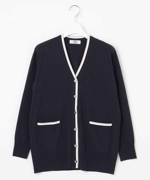 J.PRESS LADIES L 【洗える】RAYON STRETCH PLAIN Vネック カーディガン ネイビー系