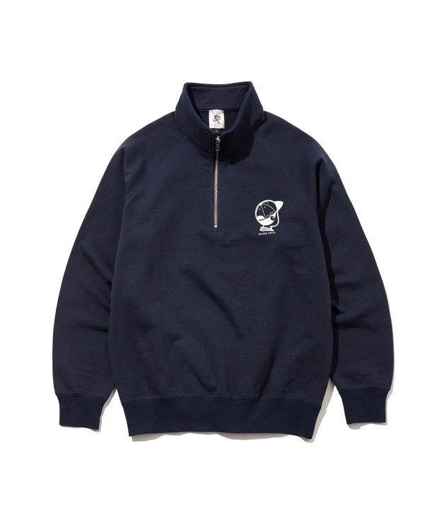 J.PRESS MEN 【AaronChang】【UNISEX】ワンポイントハーフジップ スウェットシャツ ネイビー系
