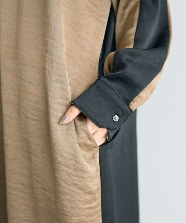YECCA VECCA ヴィンテージサテンシャツワンピース Khaki