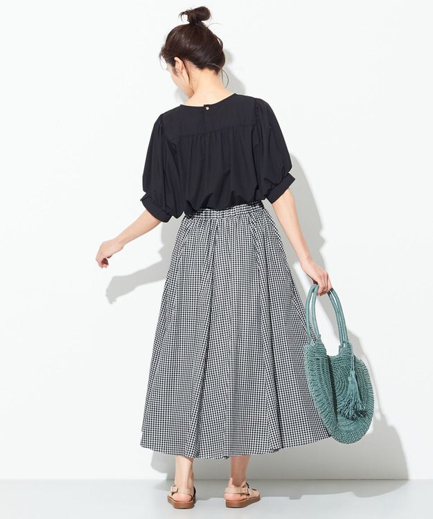 ANY 【ウエストゴム】シャンブレーライク スカート ブラックギンガム