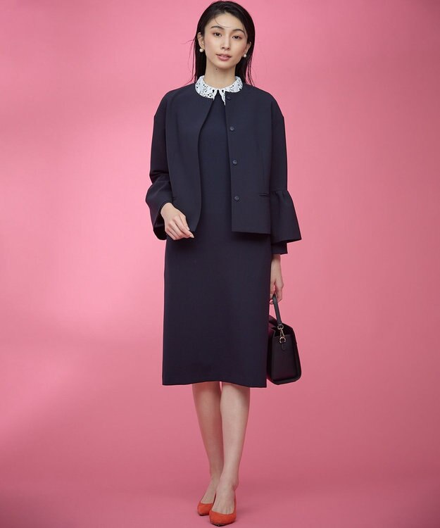 組曲 L 【KUMIKYOKU NAVY】コンフォータブルドレープ レース襟ワンピース ネイビー系