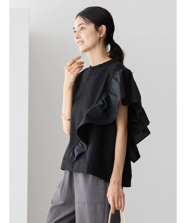 AMERICAN HOLIC ショルダーフリルミニ裏毛プルオーバー Black