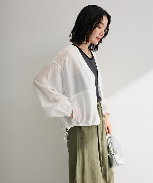 Green Parks シアーＺＩＰＶネックブルゾン Off White
