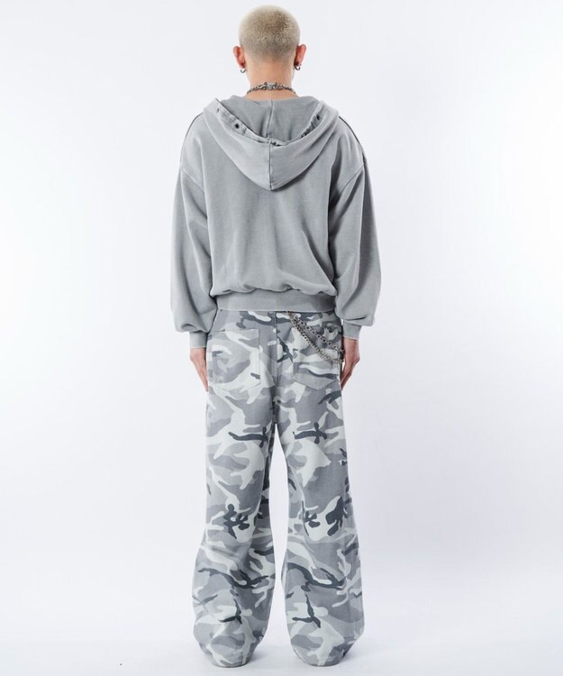 WEGO 【ユニセックス着用ITEM】ブリーチハトメZIPパーカー グレー