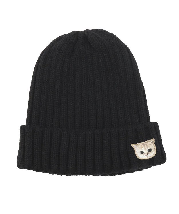 MOONBAT 【FUDGE11月号掲載】PAUL & JOE ACCESSOIRES ヌネット刺繍ワッペン付リブニット帽 ブラック