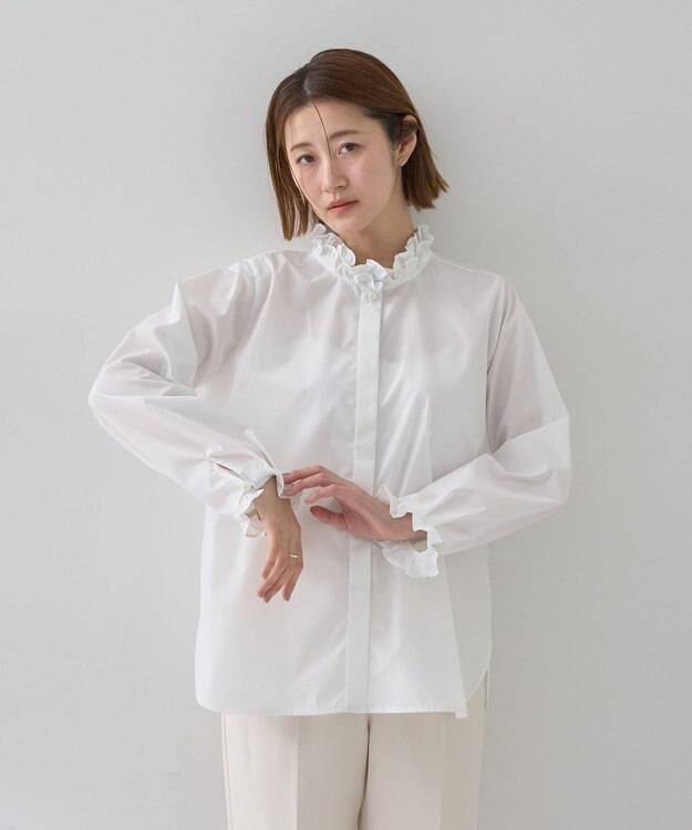 YECCA VECCA イージケアフリルカラーシャツ Off White