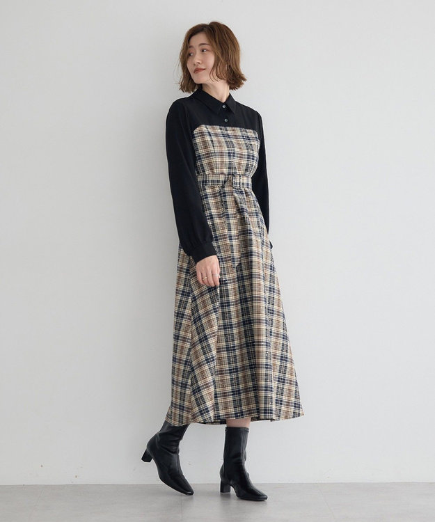 チェック柄ベアドッキングワンピース / YECCA VECCA | ファッション