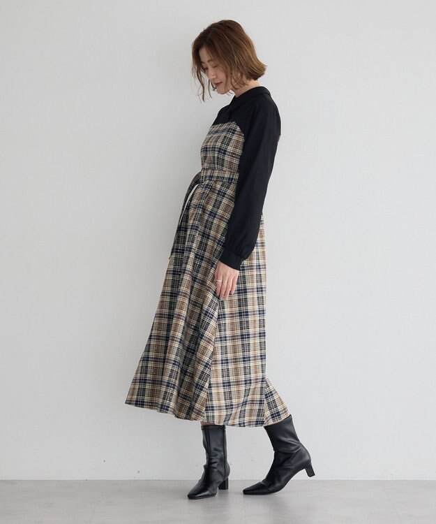 YECCA VECCA チェック柄ベアドッキングワンピース Check