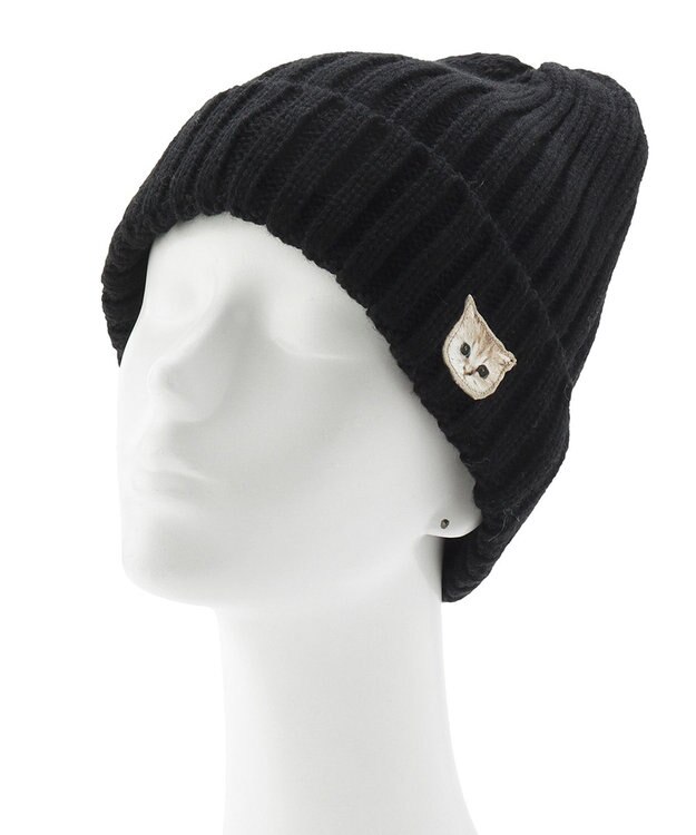 MOONBAT 【FUDGE11月号掲載】PAUL & JOE ACCESSOIRES ヌネット刺繍ワッペン付リブニット帽 ブラック