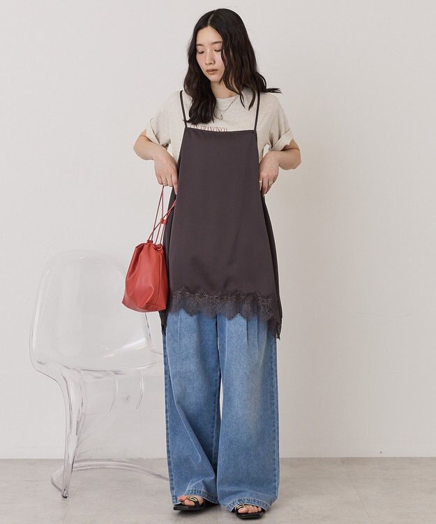 AMERICAN HOLIC イレギュラーヘムサテンレースキャミソール Charcoal Gray