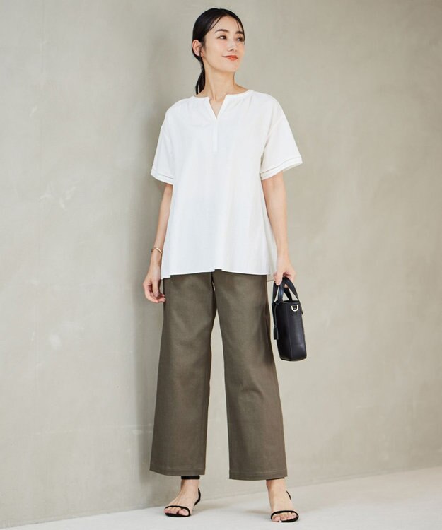 J.PRESS LADIES S 【洗える】ハイパワーデニムツイル ワイド パンツ カーキ系