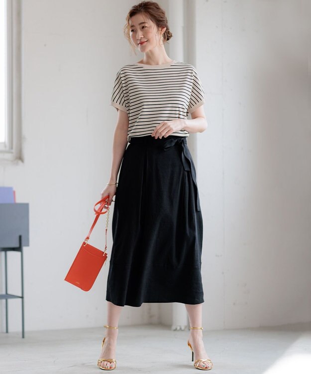 23区 S 【洗える】リネンレーヨンストレッチ タック スカート ブラック系