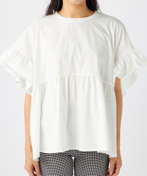 OP／FILA 【Ocean Pacific】らくティブ｜ティアード袖フレアカットソー ホワイト