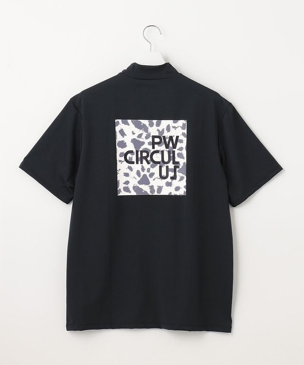 PW CIRCULUS 【MEN】【ストレッチ】バック アニマルプリント ロゴ モックネック シャツ ブラック系