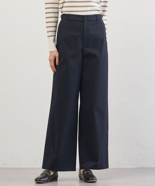 J.PRESS LADIES S チノストレッチ ワイドパンツ ネイビー系